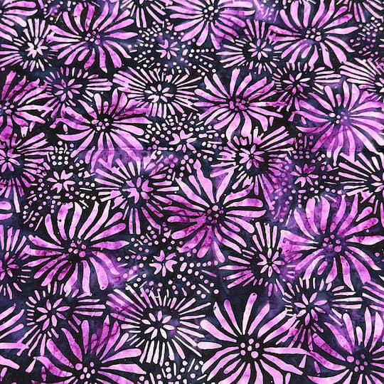 Feldman Batik Plum Tonal Stamp Daisy Cotton Fabric
